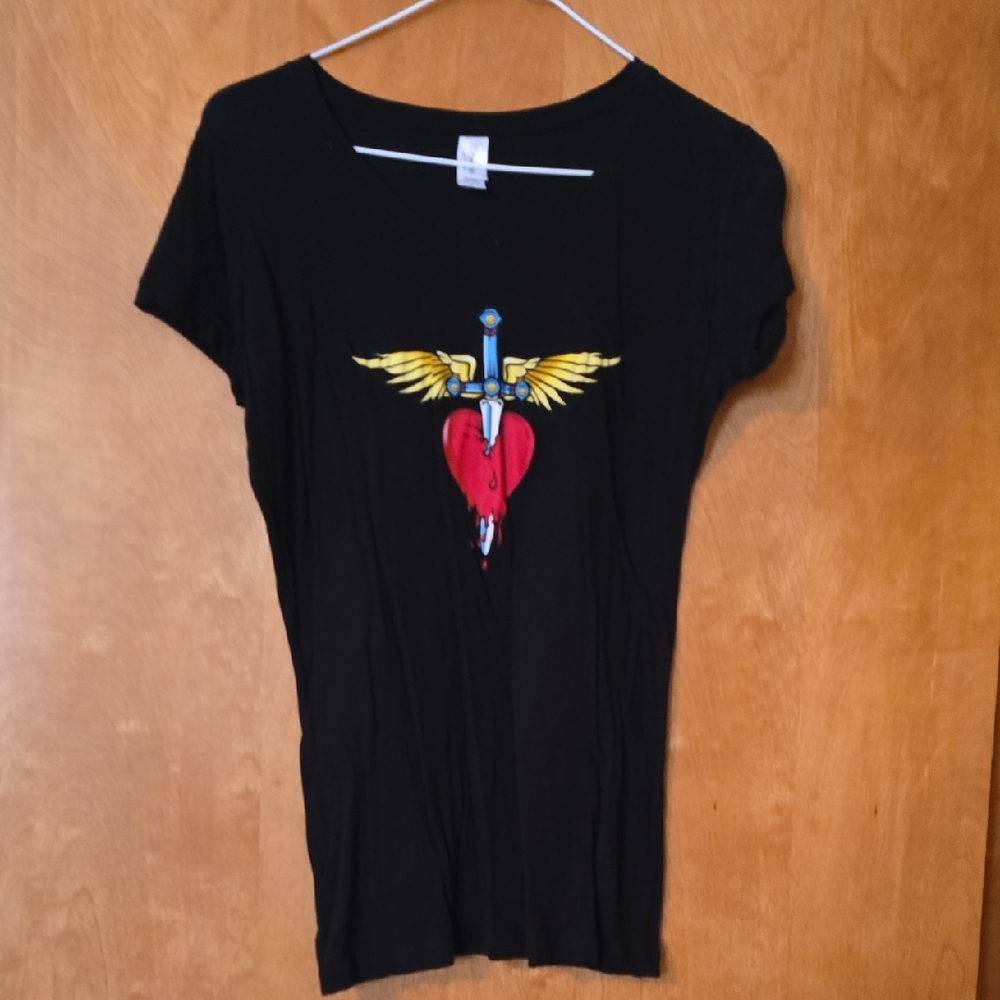 Black Bon Jovi Concert Tour Graphic Women's Top Size M